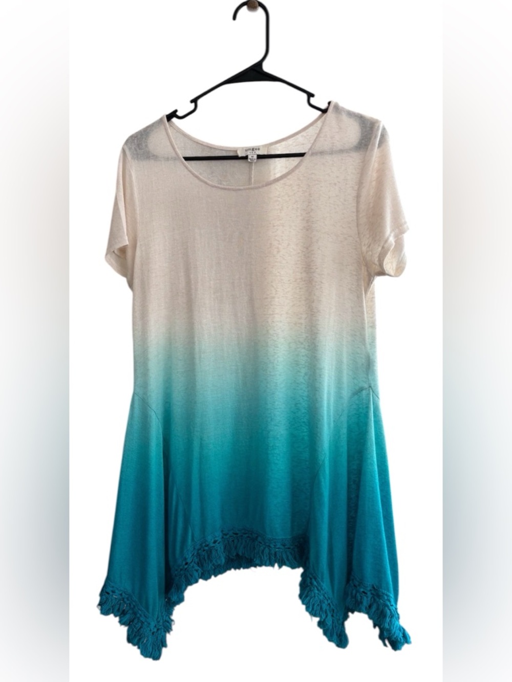 Umgee Ombre Tunic Top Medium Cream Turquoise Boho Flowy